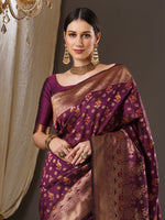 Saree Mall Women's  Blend Purple Woven Design Designer Saree With Blouse Piece-14PAKHI1509