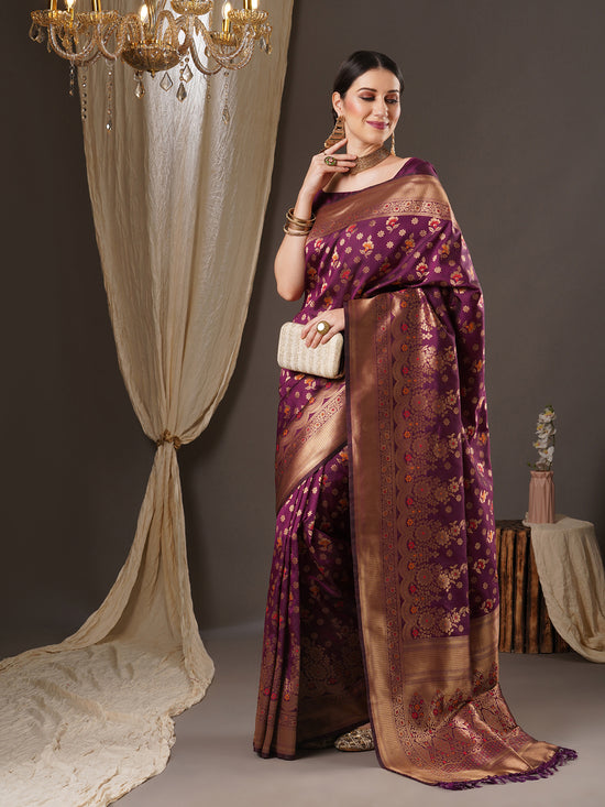 Saree Mall Women's  Blend Purple Woven Design Designer Saree With Blouse Piece-14PAKHI1509