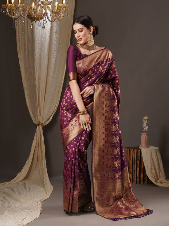 Saree Mall Women's  Blend Purple Woven Design Designer Saree With Blouse Piece-14PAKHI1509