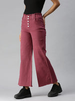 Women's Mauve Solid Denim Wide Leg Jeans-LT-10326-Mauve