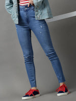 Women's Blue Solid Skinny Fit Denim Jeans-GZ-5190-1-Blue