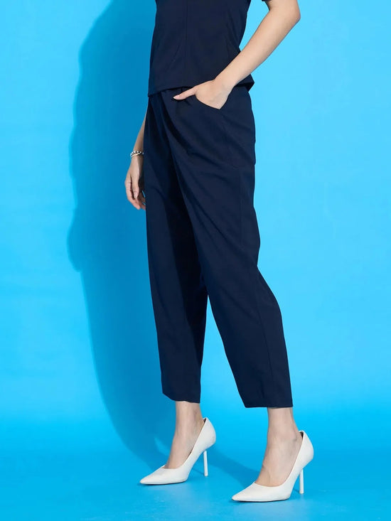 Women Navy Knit Tapered Pants