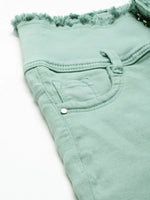 Women Sea Green Solid Denim Shorts-LT-S-102230-Seagreen