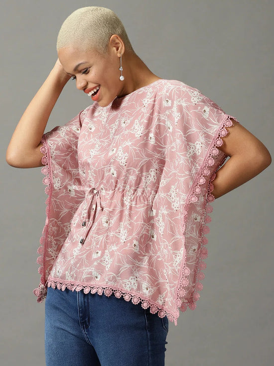 Women's Pink Printed Kaftan Top-AE-10547-Pink