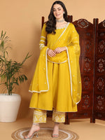 Ahika Women Yellow Silk Blend Embroidered Anarkali Kurta Palazzo Set With Dupatta-PKSKD2210_S