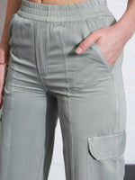 Women Green Twill Multi Pocket Jogger Cargos