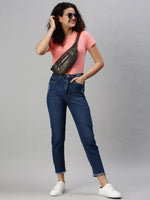 Women's Denim Mom Fit Navy Blue Jeans-GZ5028-Navyblue