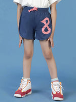 Tales & Stories Girls Navy Blue Cotton Poly Regular Fit Print Shorts