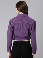 Women Purple Solid Denim Jacket-GZ-5579-Purple