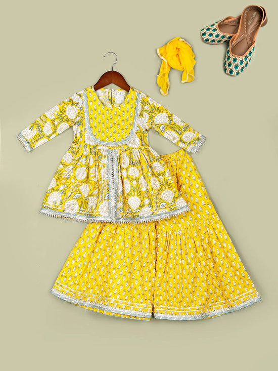 Girls Floral Printed Pure Cotton Kurta & Sharara with Dupatta Set-NN00045ETH-12