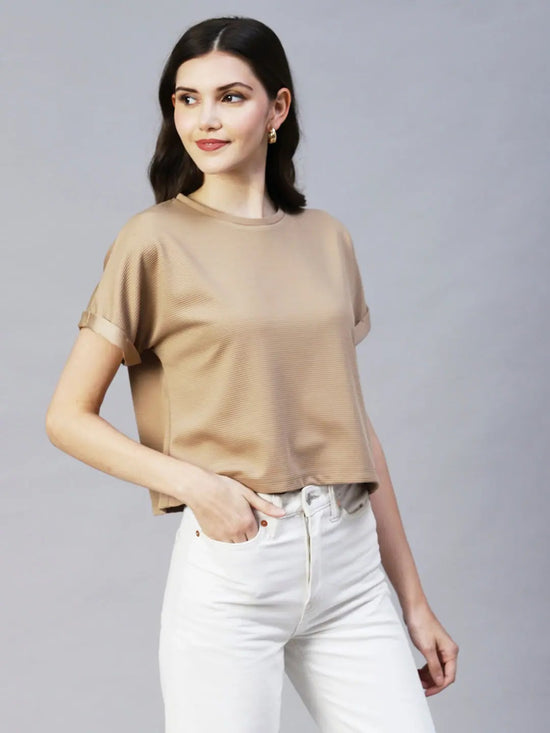 Rigo Cap Sleeves Poly Corduroy Crop Top-WTOP358-1399-L