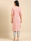 Women's Pink Embellished Straight Kurta-SKC-3266-Pink