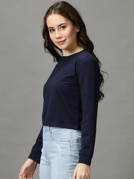 Women's Blue Solid Crop Top-AE-10478-Navyblue