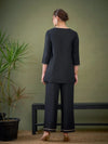 Women Black Embroidered A Line Top With Palazzos