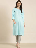 Women Blue Striped Straight Kurta-RA-017-Blue