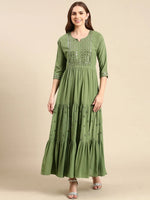 Women's Green Embellished Anarkali Kurta-SKC-1110-Green