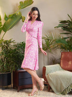 Women Pink Ikat Print Peplum Midi Dress