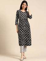 Women's Black Tie Dye Straight Kurta-AT-A396-K-Black