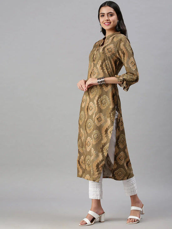 Women's Olive Printed Straight Kurta-BCSK585-Olive