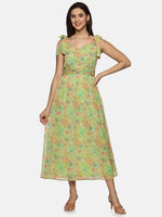 Floral Green Tie-up Detailed Maxi Dress-17351