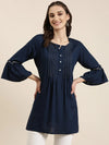 Women Navy Blue Solid A-Line Kurti-NJ-3748226-Navyblue