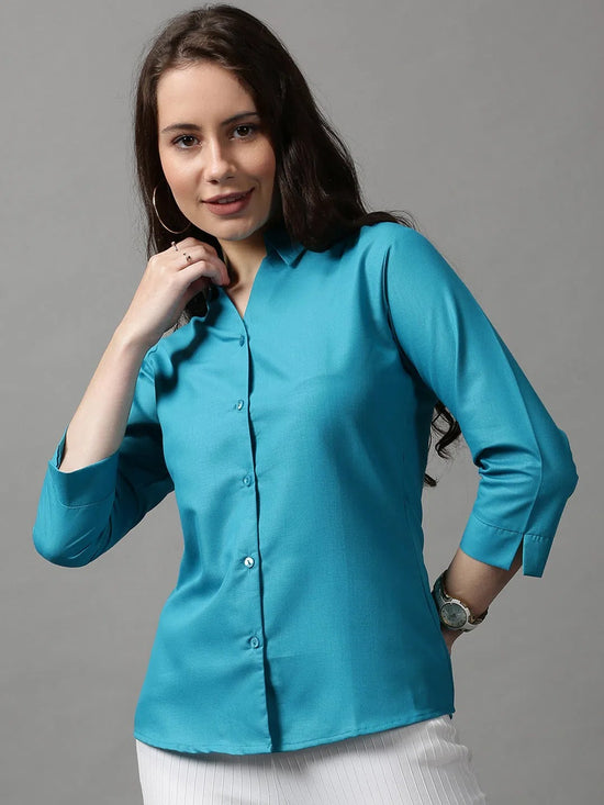 Women's Blue Solid Shirt-AE-3331034-Turquoiseblue