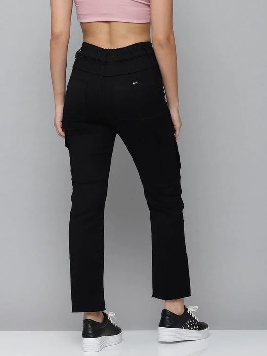 Women's Black Solid Straight Fit Denim Jeans-IM-9887-Black