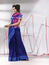 Blue Cotton Saree With Zari Stripe Border-MA55CT06520024