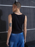 Women Black Rib Contrast Stitch Crop Top