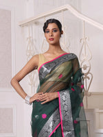 Emerald Green Muslin Saree With Zari Woven Nakshi Borders-MA62MS331980032