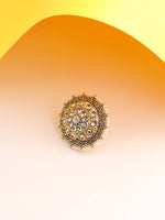 Gold-Plated & White Stone Studded Floral Shape Adjustable Finger Ring