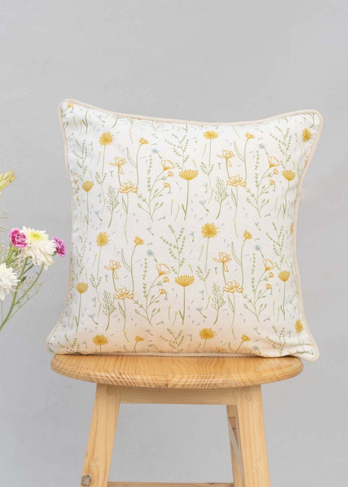 Drifting Dandelion 100% cotton floral cushion cover for sofa - Yellow-230451022