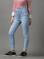 Women's Blue Solid Skinny Fit Denim Jeans-GZ-5353-Blue