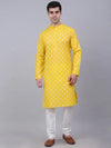 Men Lemon and White Floral Printed Kurta with Churidar-JOKP-650Lemon