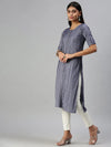 Women's Navy Blue Striped Straight Kurta-SNG2064-Navyblue