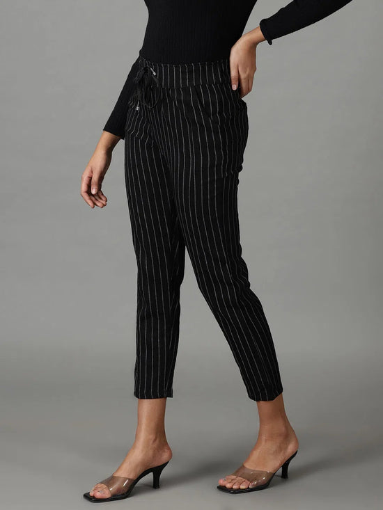 Women's Black Striped Track Pant-AF-1560-Black