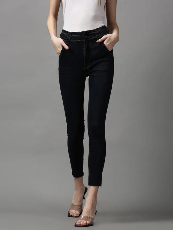 Women's Navy Blue Solid Skinny Fit Denim Jeans-GZ-5190-2-Navyblue