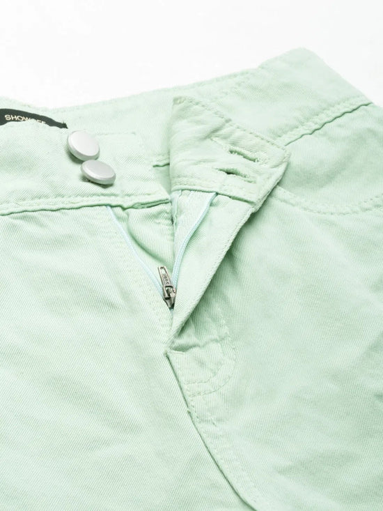 Women Green Solid Denim Shorts-LT-S-10405-Green