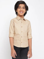 Tales & Stories Boys Beige Cotton Solid Full Sleeves Regular Fit Shirt