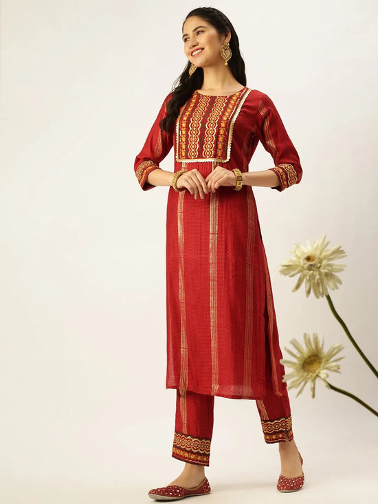 Women's Maroon Printed Kurta Sets-GW-2645-Maroon