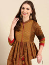 Women's Camel Brown Floral Anarkali Kurta-RF-004-Camelbrown