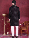 Men's Sequins Embroidered Kurta Pyjama Set.-JOKP-5019Black