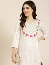 Women Off White Floral Straight Kurta-AT-A776-K-Offwhite