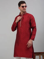 Men's Maroon Collar Embroidered Kurta Pyjama-JOKP-P-692Maroon