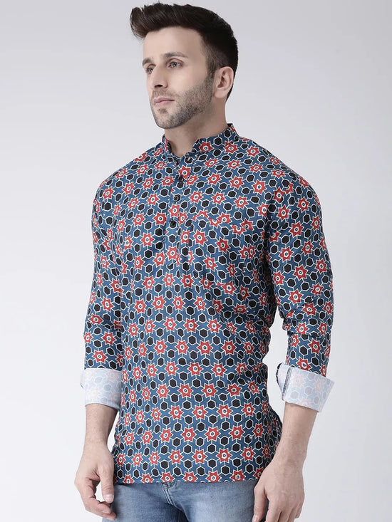 Hangup Men Slim Printed Men's Indian Wear-K11ShortKurta