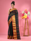 Dark Green Pure Cotton Tant Saree With Zari Border-MA51TT43540045