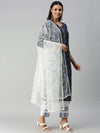 Women's Navy BlueWhite Geometrical Kurta Sets-UB-2476-Navybluewhite