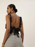 Veni Vidi Vici Black Frilled Tie Back Top