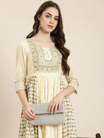 Women Cream Printed Anarkali Kurta-RF-2177-Cream