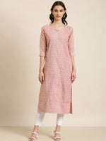 Women Pink Embellished Straight Kurta-SKC-1216-Pink